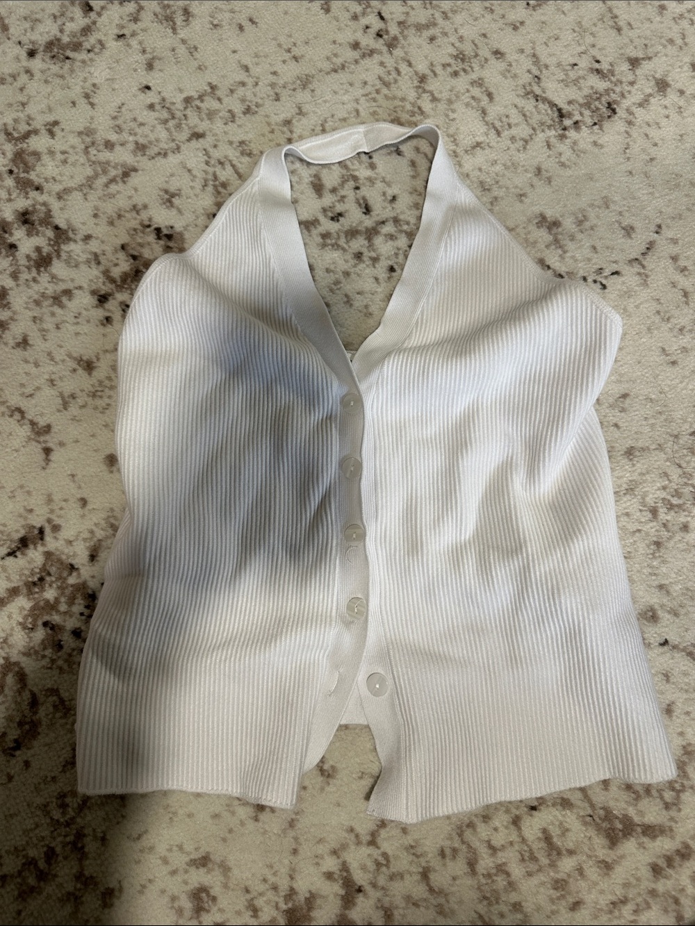 Abercrombie & Fitch White Ribbed Halter Button-Front Tank